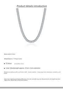 Detail view of S925 sterling silver tennis choker with square-cut cubic zirconia crystals