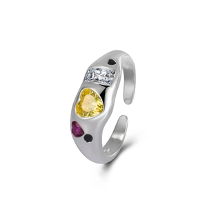 Anello in argento S925 con pietre preziose colorate e design a cuore regolabile