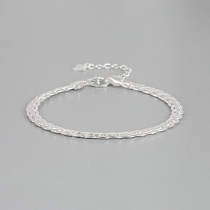 Elegant 925 sterling silver braided twist rope bracelet with heart charm and lobster clasp