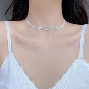 Sparkling S925 sterling silver choker necklace featuring full micro-pave zircon crystals