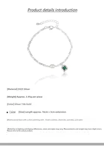 Detail of S925 silver bracelet featuring a white pearl and green gemstone pendant
