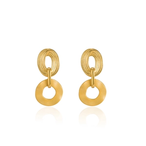 Elegante goldene Doppelreifen-Ohrringe mit mattem Finish und Spiraldesign-Details