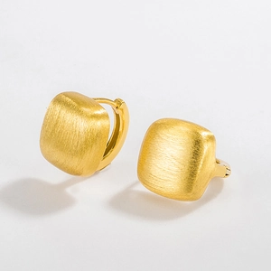 Minimalist matte brushed square hoop earrings in golden finish on a clean white background