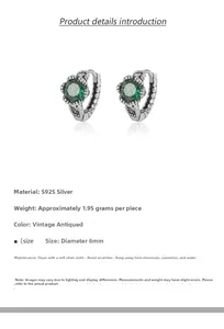 Details von 925 Silber Vintage Ohrringen mit Smaragd, 6mm Durchmesser und 1,95g Gewicht