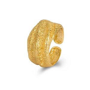 Minimalist S925 sterling silver open ring with gold plated hammered texture finish