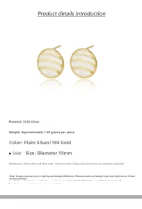 Detail view of round S925 sterling silver geometric earrings with white mother of pearl
