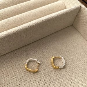 Square S925 sterling silver earrings with textured two-tone gold and silver finish