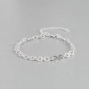 S925 Sterling Silver Heart Link Bracelet For Women Minimalist Hollow Heart Chain Adjustable Bracelet Fashion Jewelry Gift