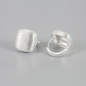 Minimalist S925 Sterling Silver Matte Brushed Square Hoop Earrings For Women Geometric Hinged Ear Buckle Daily Fashion Jewelry