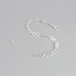 Minimalist S925 sterling silver heart link bracelet with adjustable lobster clasp closure