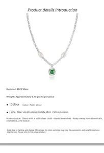 Detailed view of S925 silver beaded necklace with white pearls and green zircon pendant