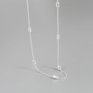 Elegant S925 Sterling Silver Laser Carved Rice Grain Necklace Minimalist Dainty Clavicle Chain For Women Fashion Jewelry Gift