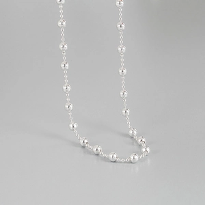925 Sterling Silver Beaded Necklace Graduated Ball Chain Necklace French Vintage Adjustable Choker Minimalist Jewelry For Women