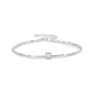 Minimalist S925 sterling silver square block bracelet with irregular crushed silver chain