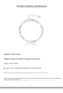 Close-up of S925 sterling silver chain bracelet with hollow clover pattern and logo tag