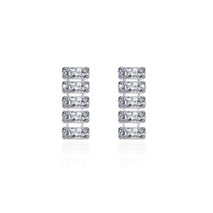 Elegant 925 sterling silver geometric stud earrings with five rectangle-cut zircon stones