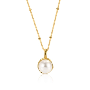 Baroque pearl pendant on gold S925 sterling silver chain with small bead accents
