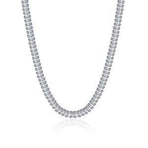Sparkling S925 sterling silver tennis necklace with square cut cubic zirconia stones