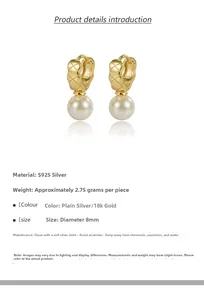 Detail view of 925 silver quilted pearl earrings with weight and size specifications