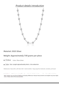 Detailed specs of S925 sterling silver beaded necklace with 40cm chain and 5cm extender
