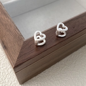 925 Sterling Silver Hollow Heart Hoop Earrings For Women Minimalist Brushed Matte Gold Silver Heart Shaped Ear Buckle Jewelry
