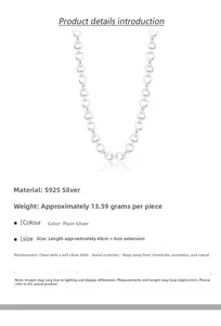 Detail view of S925 sterling silver heart-shaped chain necklace with size specifications