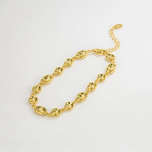 Minimalist S925 sterling silver gold-plated chunky pea chain bracelet with lobster clasp