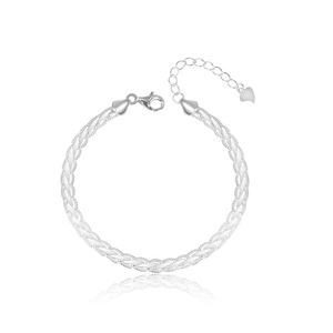 Polished 925 sterling silver braided twist rope bracelet with heart pendant and lobster clasp