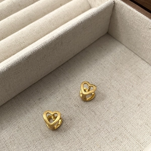 Minimalist S925 sterling silver hollow heart earrings with elegant gold brushed finish