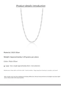 Detail specifications for S925 sterling silver chain necklace with 40cm plus 5cm length