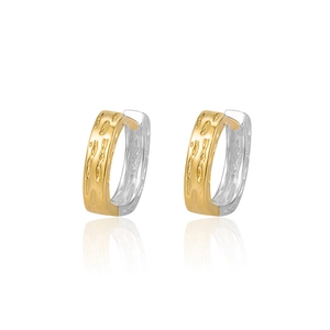 S925 sterling silver geometric square huggie earrings with gold textured finish