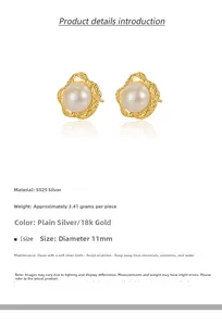 Detailed specs of irregular 18k gold plated S925 silver and pearl stud earrings