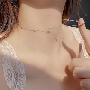 Elegant S925 sterling silver beaded necklace for women styled on neck with lace