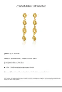 Macro detail of irregular gold lava textured S925 silver long drop tassel earrings