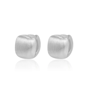 Modern brushed silver rectangular earrings with a minimalist matte finish on white background