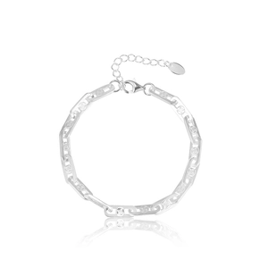 Handcrafted S925 sterling silver chain bracelet with rectangular clover pattern links