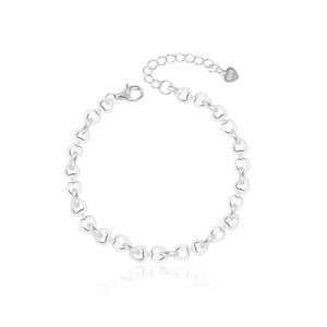 Minimalist S925 sterling silver bracelet with hollow heart links and adjustable chain