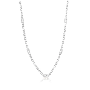Minimalist S925 sterling silver O-chain necklace with laser-engraved oval rice beads