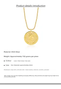 Detail of 925 sterling silver coin necklace showing weight and 20mm diameter size