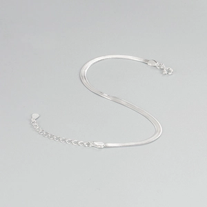 Minimalist S925 sterling silver snake chain bracelet with adjustable heart pendant