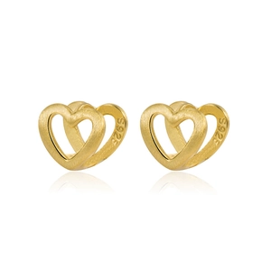 S925 sterling silver hollow heart earrings in gold brushed matte finish