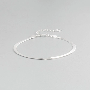 Close-up of S925 sterling silver snake chain bracelet with adjustable clasp and links