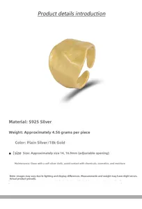 Detail view of adjustable S925 sterling silver ring with 18K gold brushed texture
