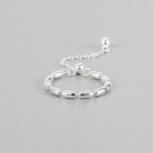 925 Sterling Silver Bead Chain Ring Adjustable Minimalist Olive Bead Stacking Ring For Women Dainty Fashion Jewelry Gift