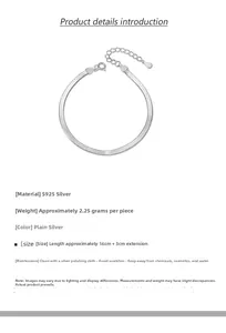 Detailed specs of S925 sterling silver snake chain bracelet 16+3cm extension