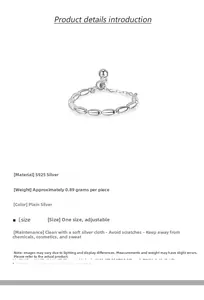 Detailed view of adjustable S925 sterling silver beaded ring with slide clasp and smooth finish
