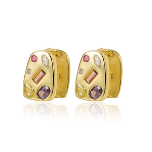 S925 sterling silver gold huggie earrings with vibrant colorful cubic zirconia gemstones