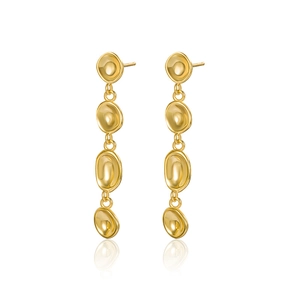 Elegant gold 925 silver irregular drop earrings with four cascading fluid molten discs