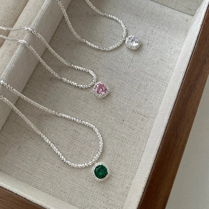 S925 Sterling Silver Square Bag Pendant Necklace For Women Elegant Micro Inlaid Zirconia Choker Simple Fashion Jewelry