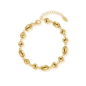 S925 sterling silver organic bean bracelet with high polish finish and lobster clasp